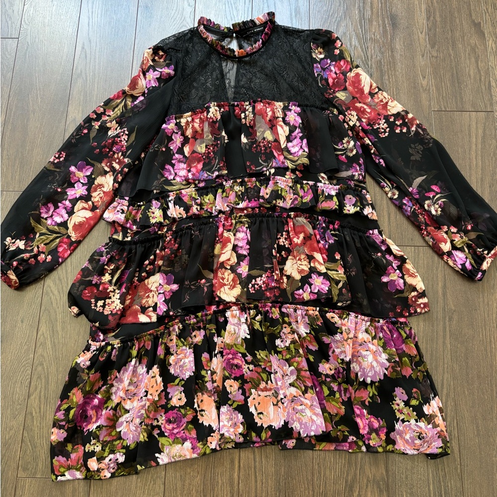 ZARA Floral Lace Tiered Frock Dress Multicolour Medium - Picture 13 of 13